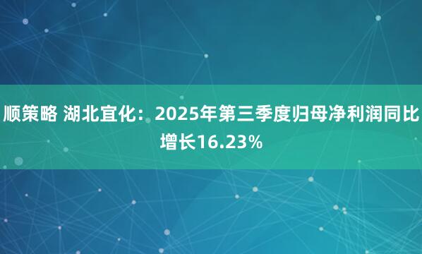顺策略 湖北宜化：2025年第三季度归母净利润同比增长16.23%
